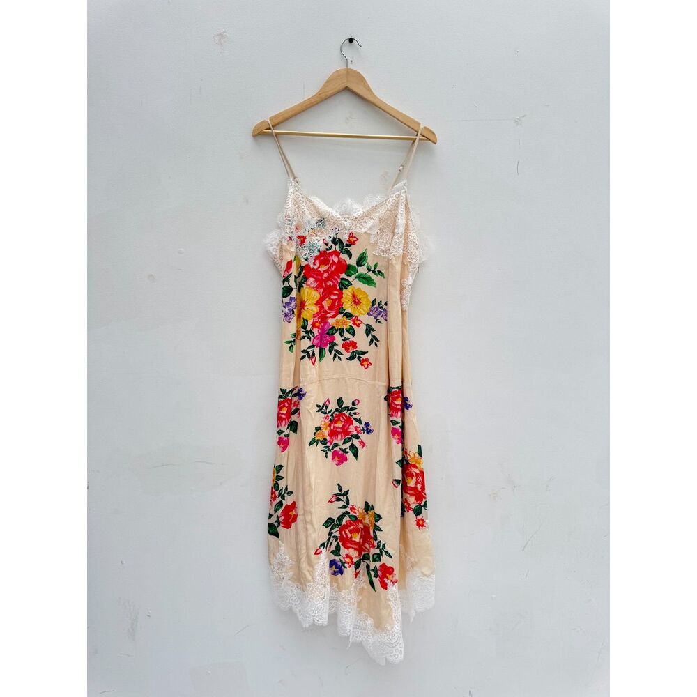 Anthropologie 1X Floral Lace Slip Dress Midi Cottagecore Romantic